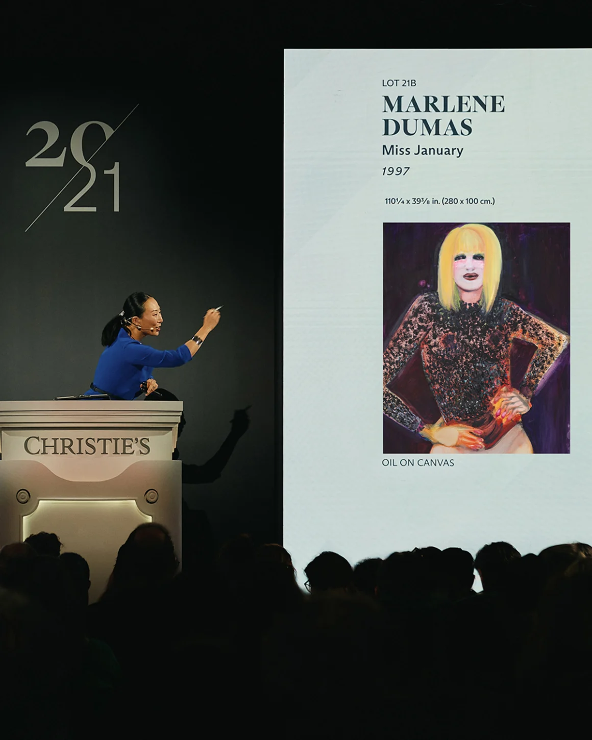 Miss January by Marlene Dumas fetched $13.6 million under the hammer of auctioneer Yü-Ge Wang. (Image credits: Christie’s)